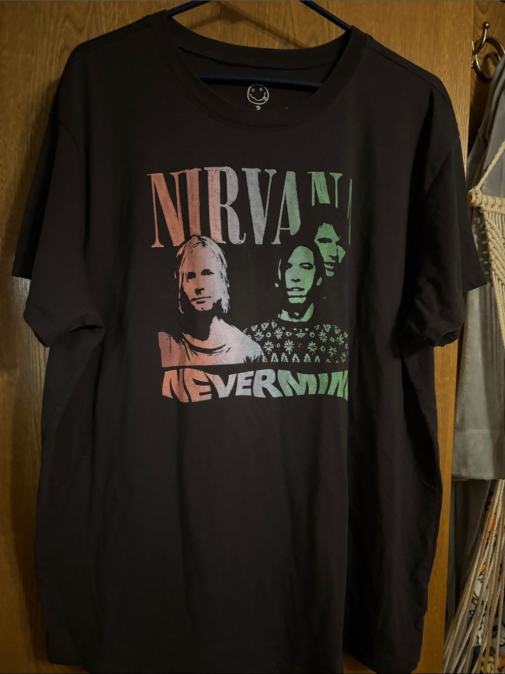NIRVANA Nevermind Graphic Tee in Black with pastel print
